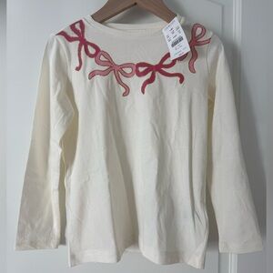 NWT Crewcuts Cream Long-Sleeve Tee with Pink Bows kids size XS (4-5)